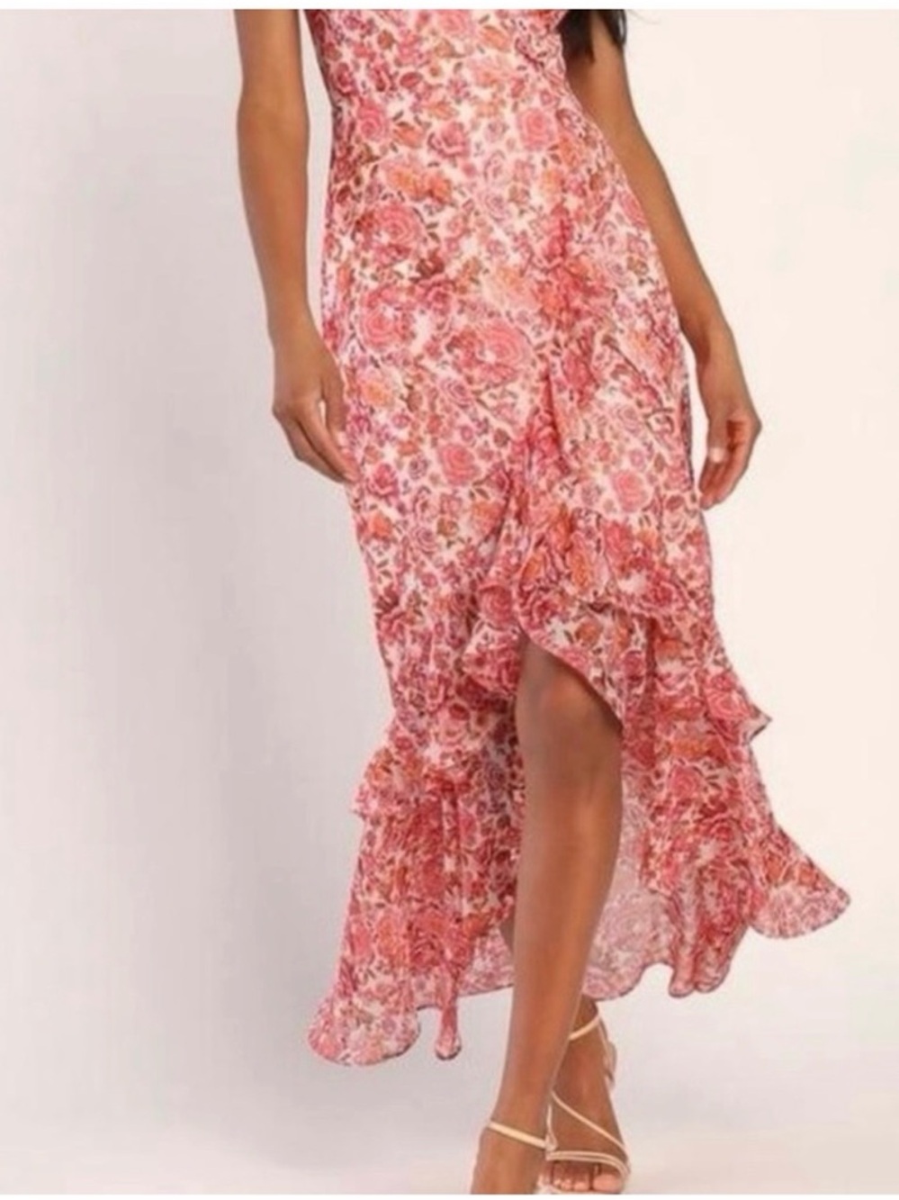 Lulu's Always Enchanting Pink Floral Ruffled High-low Dress